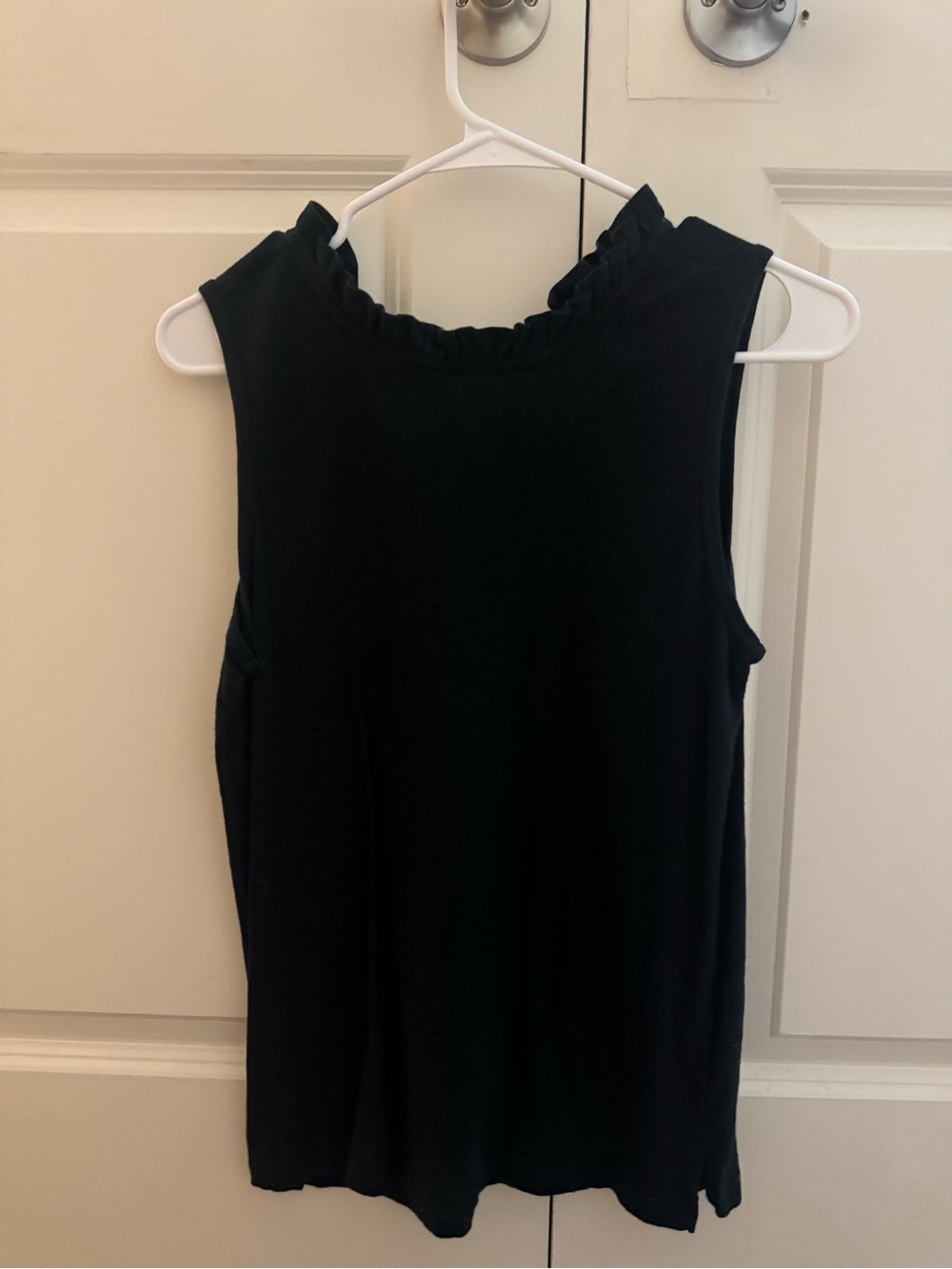 Navy Sleeveless Ruffle Neck Women's Top